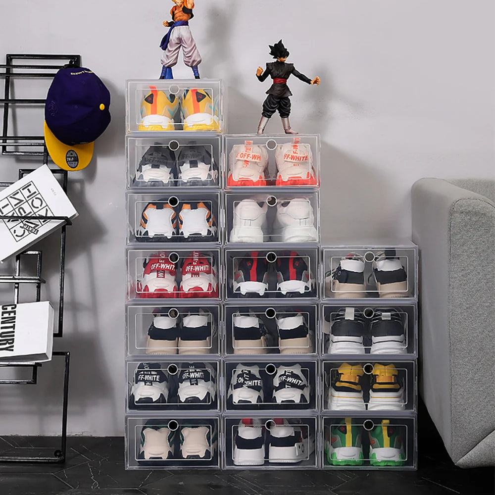 6-Pack Clear Stackable Shoe Storage Boxes – Foldable Shoe Organizers
