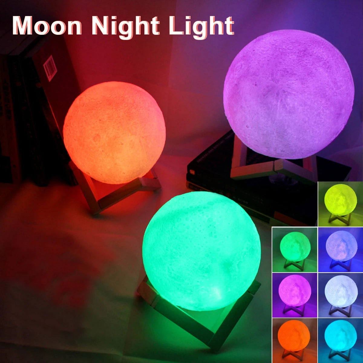 Moon LED Night Light with Stand – Bedroom Decor Lamp