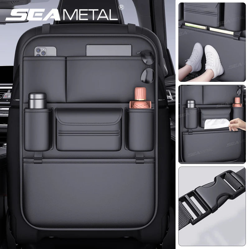 6-Pocket Car Seat Back Organizer – Waterproof Storage & Kick Protector