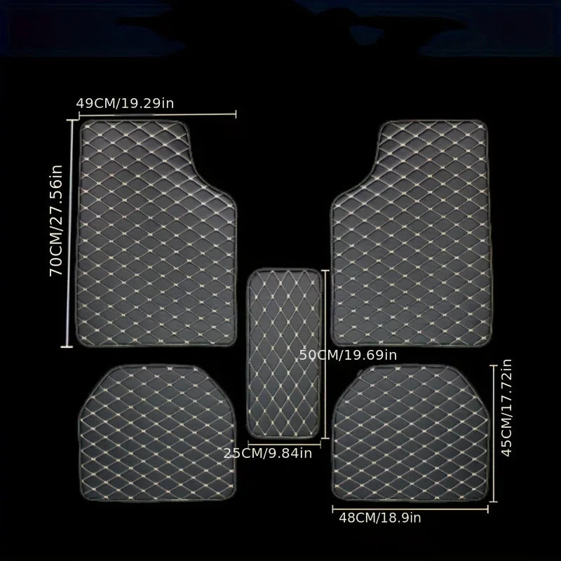 5-Piece PU Leather Car Floor Mats – Waterproof Diamond Design