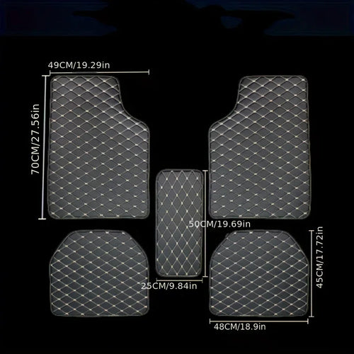 5-Piece PU Leather Car Floor Mats – Waterproof Diamond Design