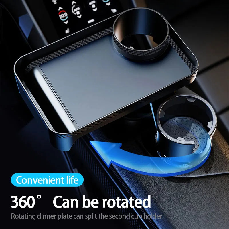 Car Cup Holder Expander with 360° Rotating Snack Tray