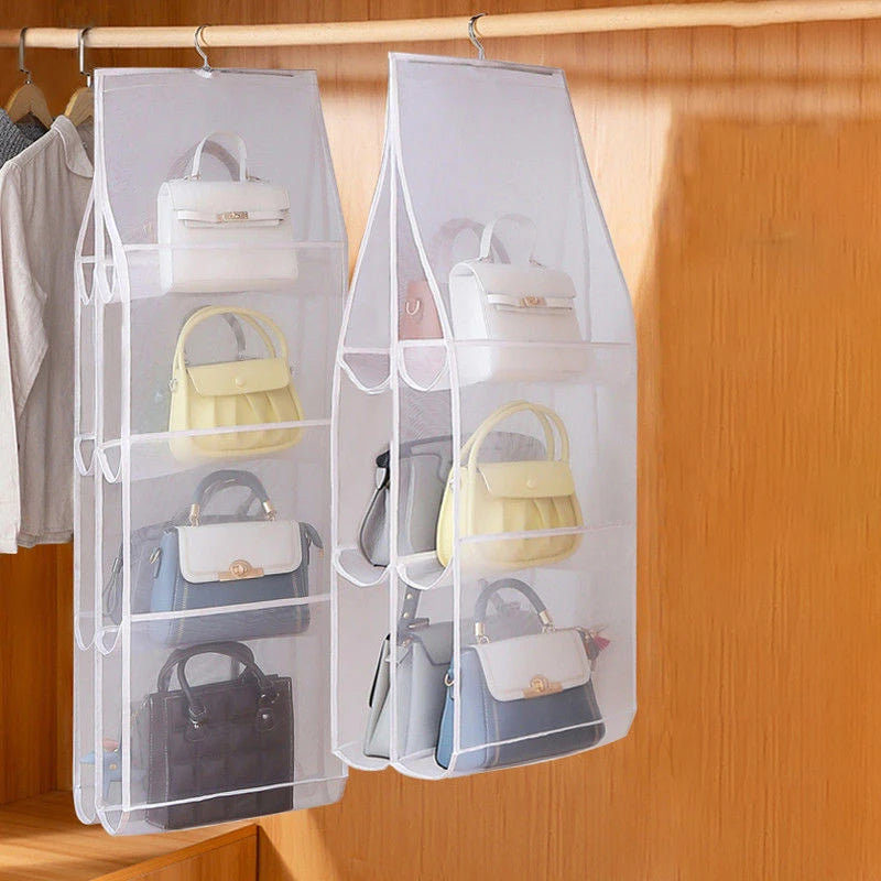Hanging Handbag Organizer – Space-Saving Closet Storage with Clear Pockets