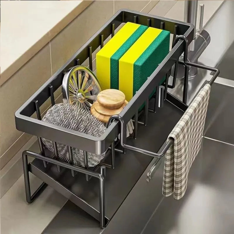 Kitchen Sink Sponge Holder – Drain Rack & Dishwashing Organizer with Hanging Hook