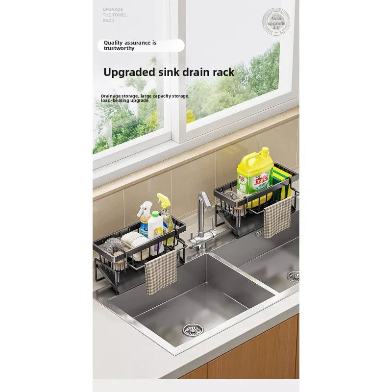 Kitchen Sink Sponge Holder – Drain Rack & Dishwashing Organizer with Hanging Hook