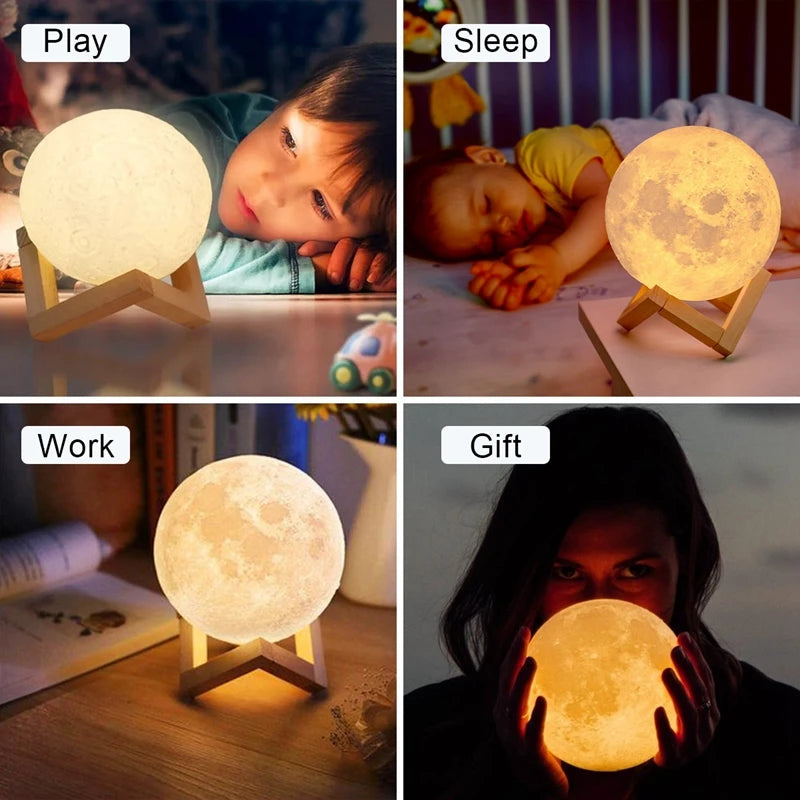 Moon LED Night Light with Stand – Bedroom Decor Lamp