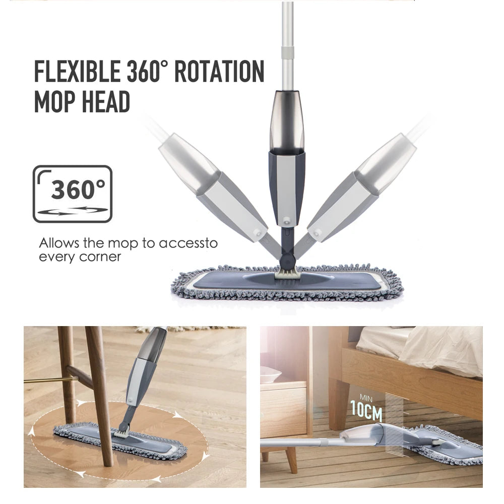 360° Rotating Spray Mop – Microfiber Floor Cleaner with Reusable Pads