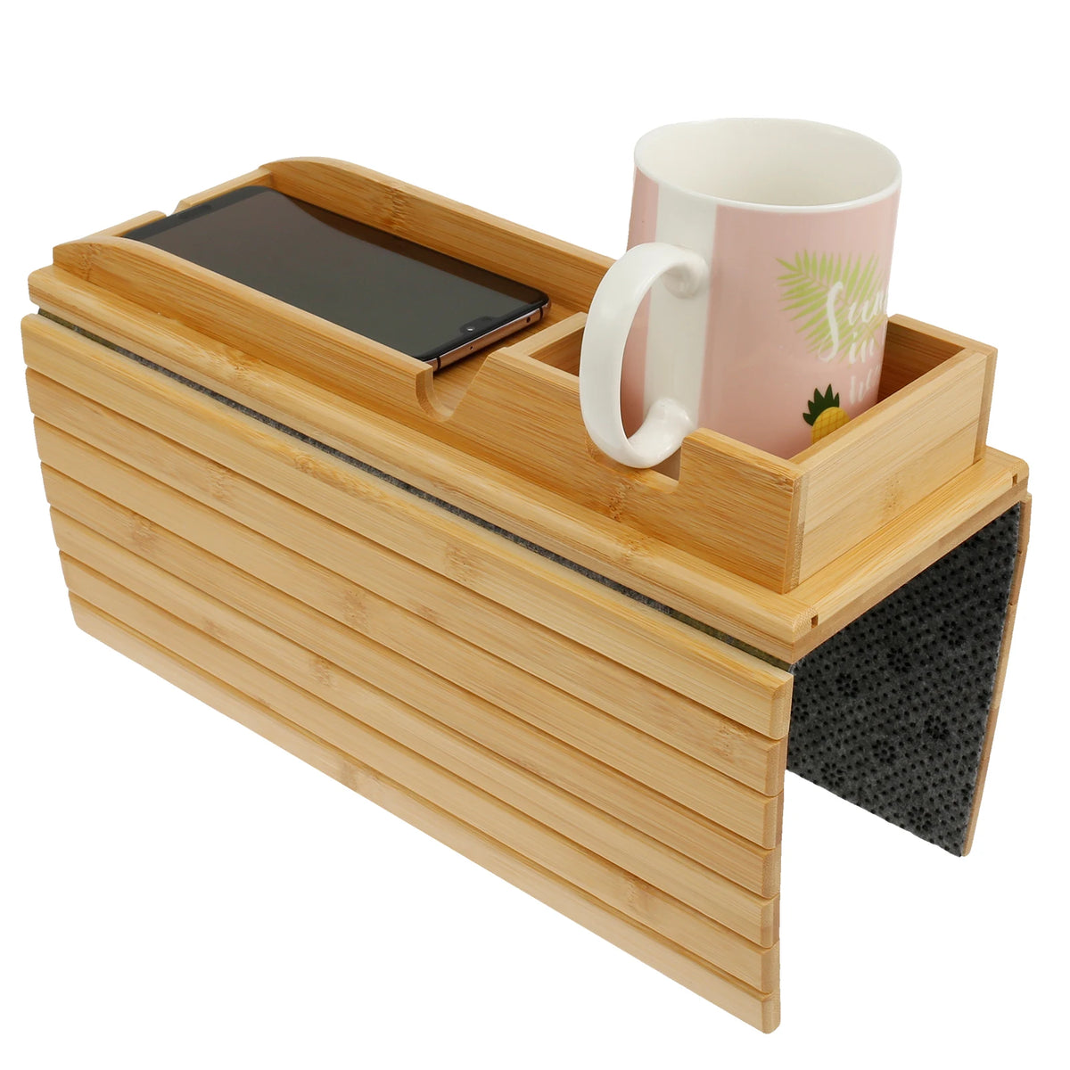 Bamboo Sofa Armrest Tray – Foldable Couch Cup Holder