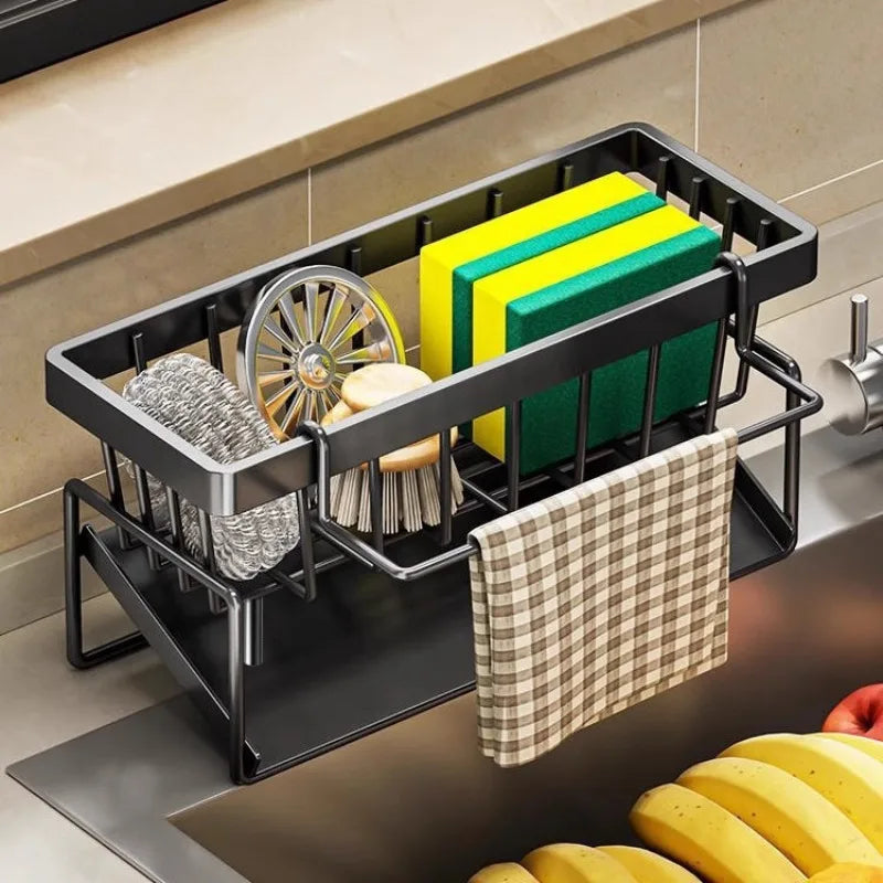 Kitchen Sink Sponge Holder – Drain Rack & Dishwashing Organizer with Hanging Hook