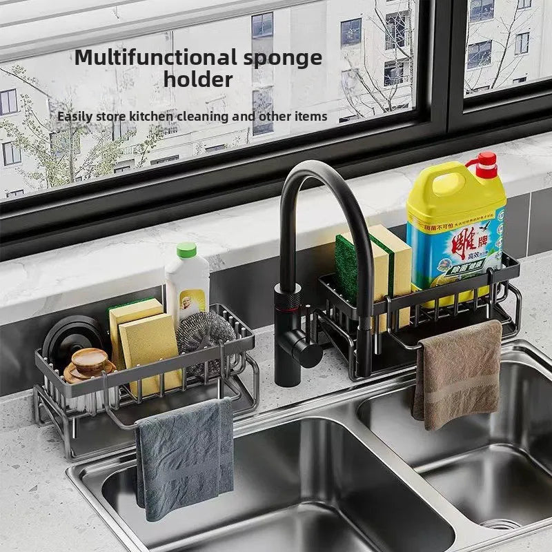 Kitchen Sink Sponge Holder – Drain Rack & Dishwashing Organizer with Hanging Hook