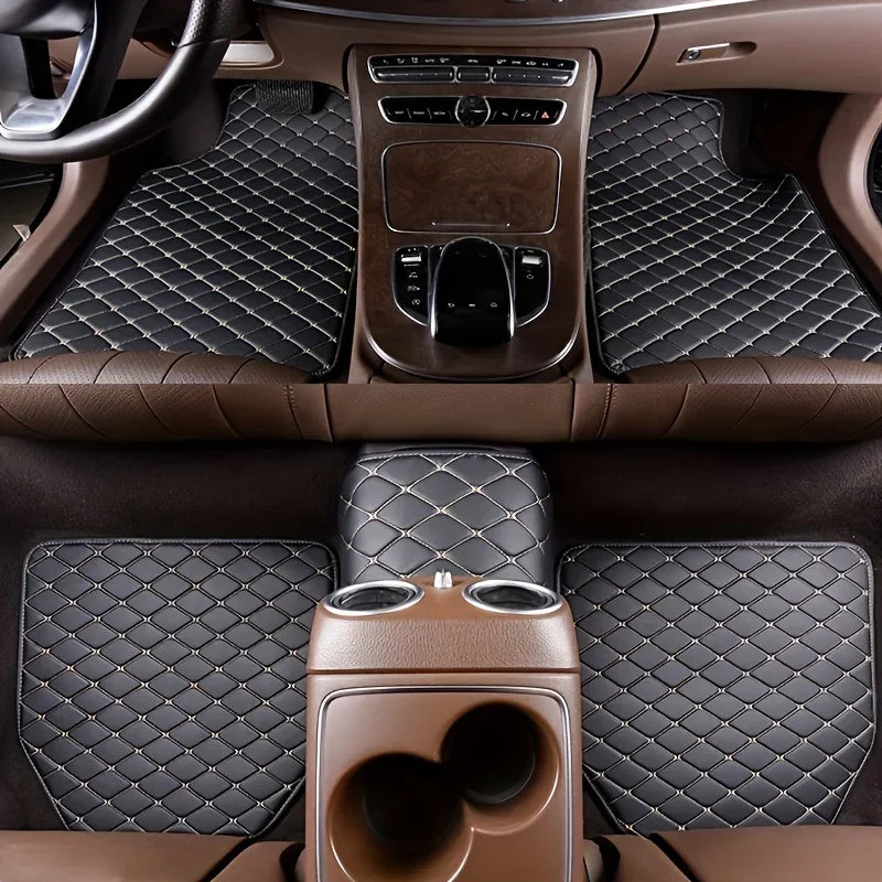 5-Piece PU Leather Car Floor Mats – Waterproof Diamond Design