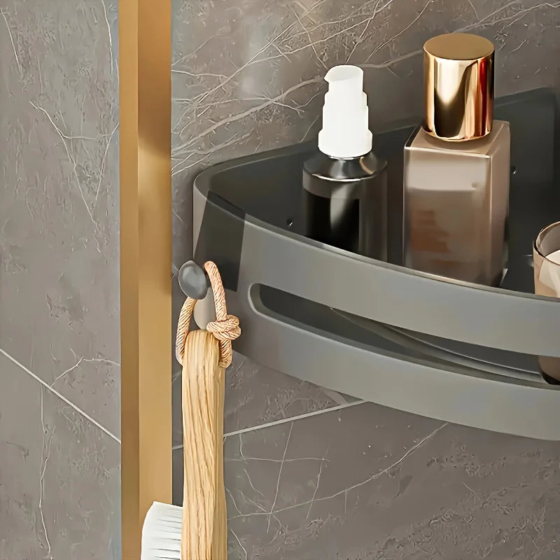2-Pack Corner Shower Caddy – Adhesive Bathroom Storage Shelves with Hooks