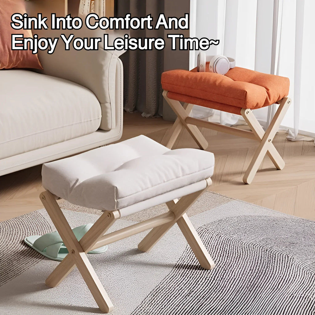 Foldable Wooden Footstool – Cushioned Home & Entryway Stool