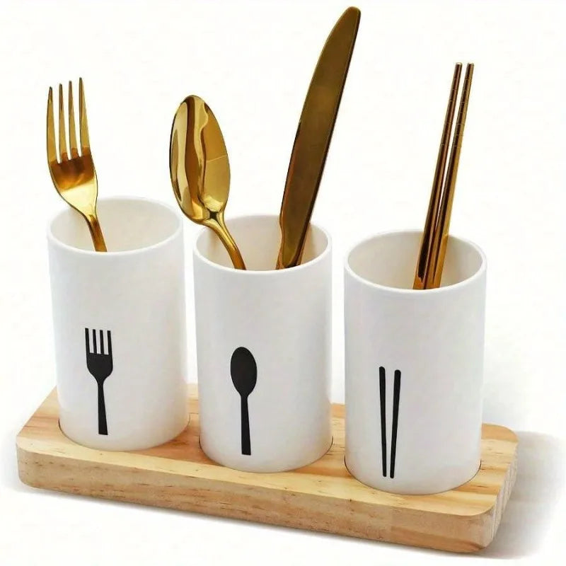 Kitchen Utensil Organizer with Drainage – Spoon, Fork & Chopstick Holder