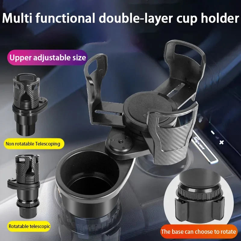 Adjustable Dual Car Cup Holder Expander – Rotating Storage Organizer