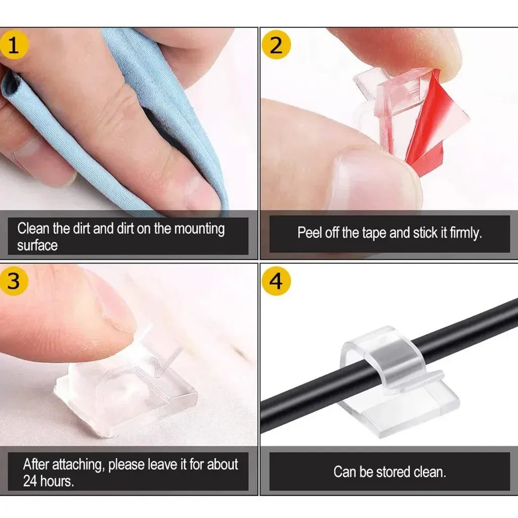 Self-Adhesive Cable Organizer Clips – Wire Management Holders for Home & Office