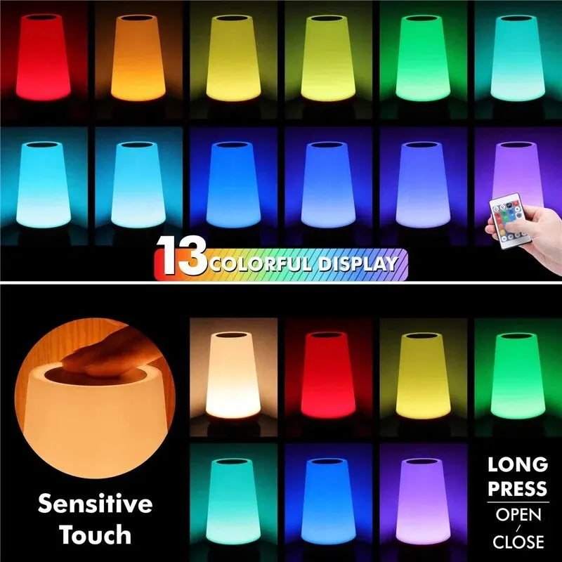 Rechargeable RGB Touch Night Light – 13 Colors with Remote Control