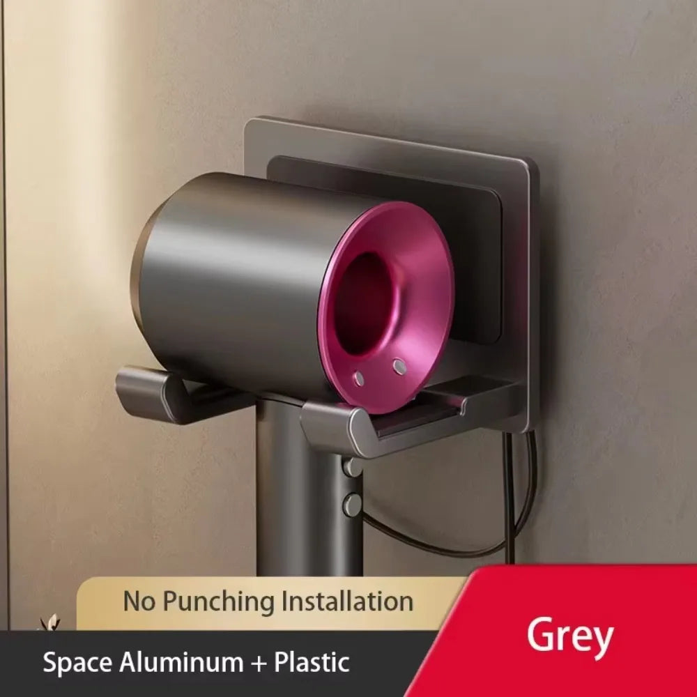 No-Drill Wall-Mounted Hair Dryer Holder – Bathroom Storage Rack