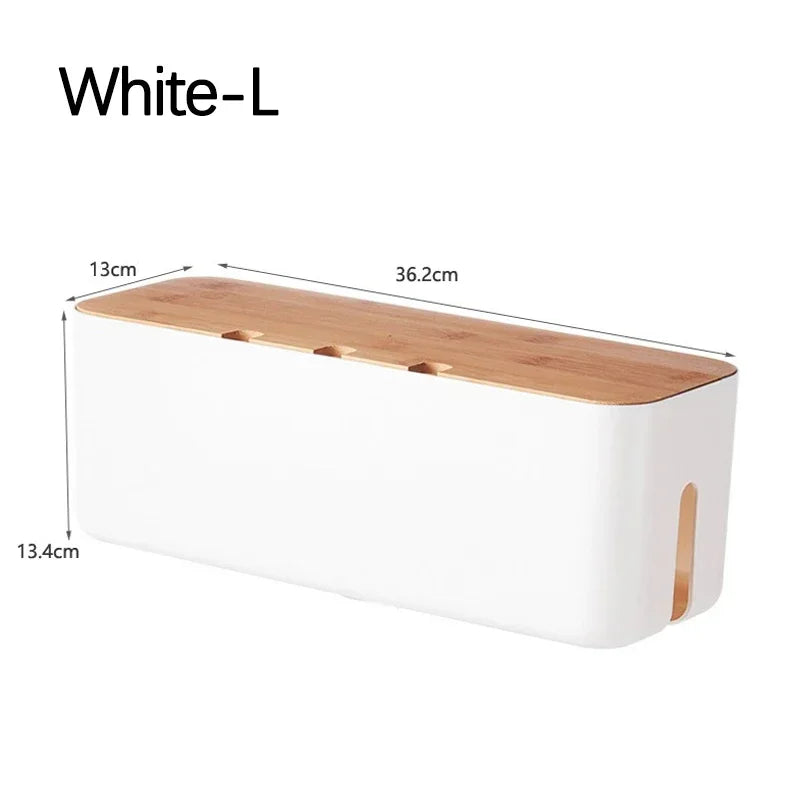 Bamboo Cable Management Box – Desk Wire & Power Strip Organizer