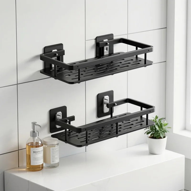 Aluminum Shower Caddy – No-Drill Wall-Mounted Bathroom Organizer