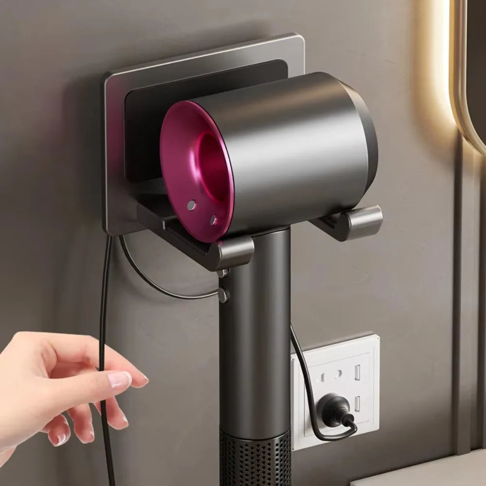No-Drill Wall-Mounted Hair Dryer Holder – Bathroom Storage Rack