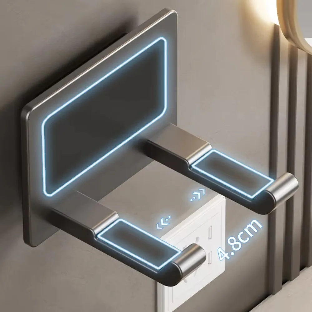No-Drill Wall-Mounted Hair Dryer Holder – Bathroom Storage Rack