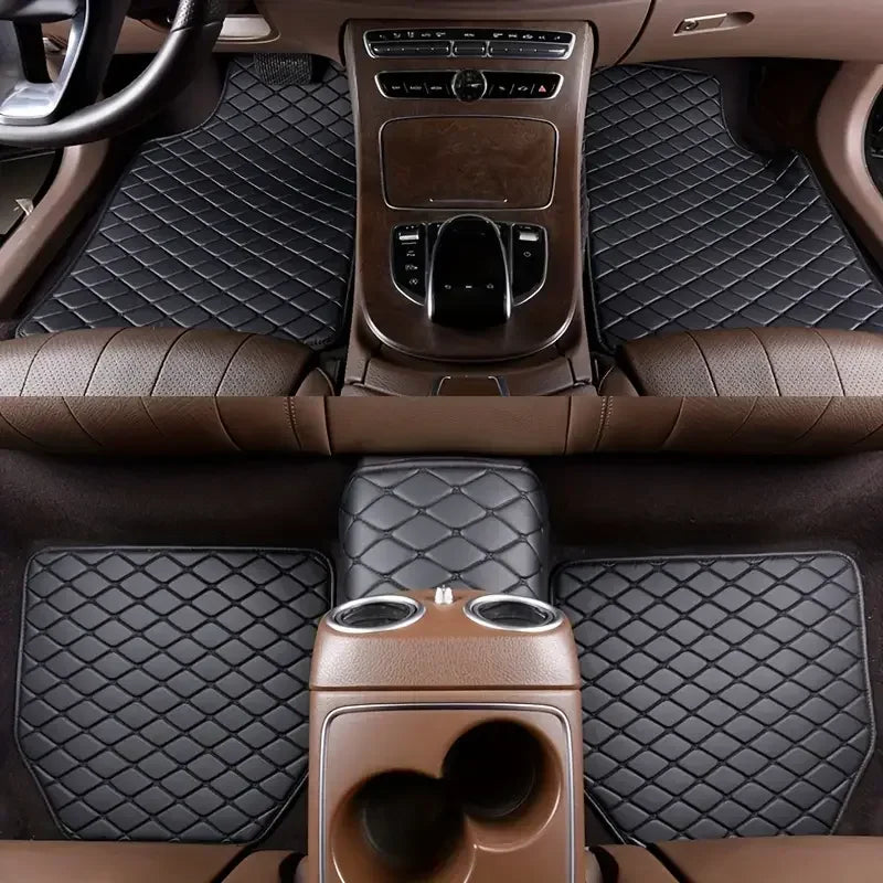 5-Piece PU Leather Car Floor Mats – Waterproof Diamond Design