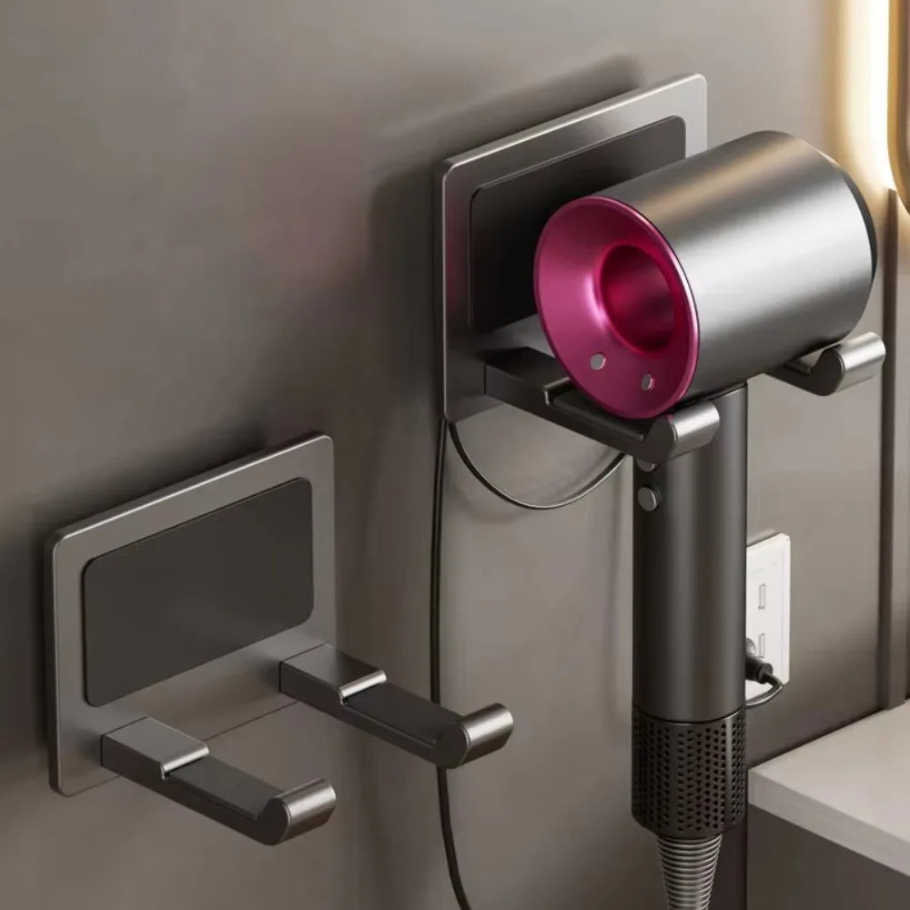 No-Drill Wall-Mounted Hair Dryer Holder – Bathroom Storage Rack