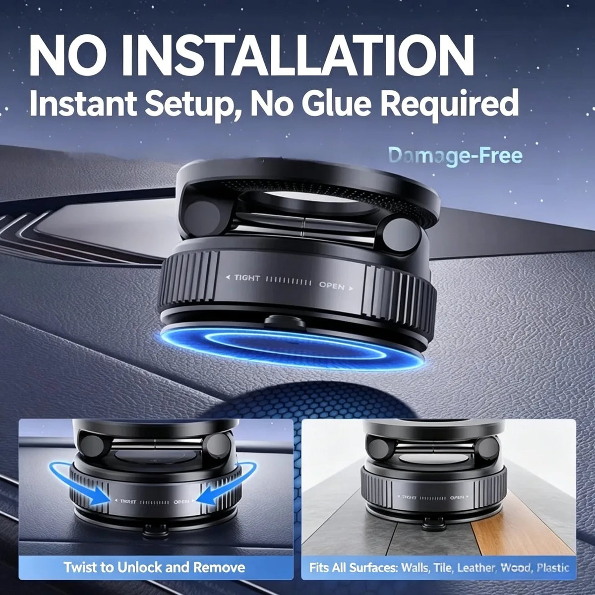 Magnetic Car Phone Holder – Strong Vacuum Suction Mount