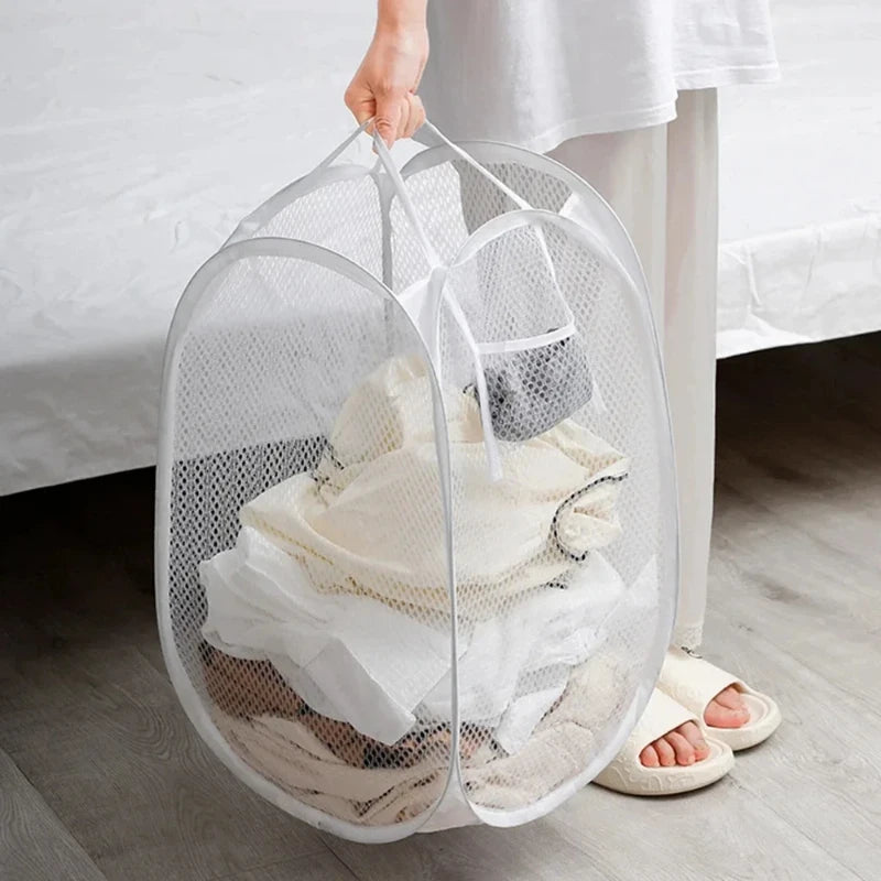 Pop-Up Mesh Laundry Hamper – Foldable Clothes Storage Basket
