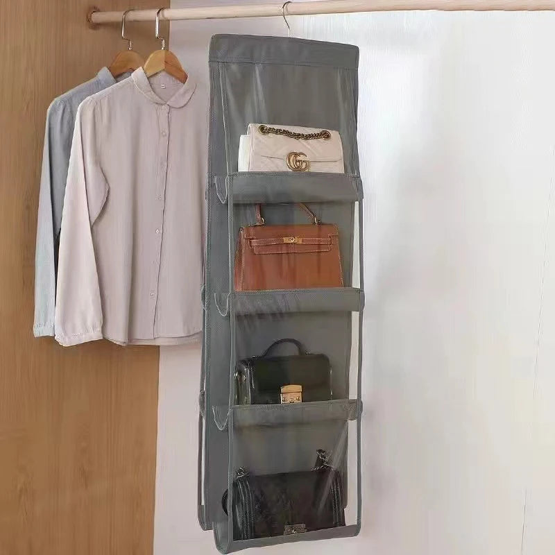 Hanging Handbag Organizer – Space-Saving Closet Storage with Clear Pockets