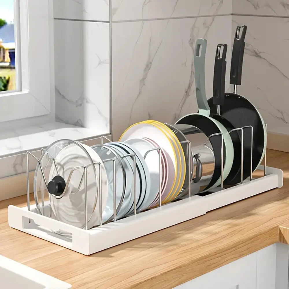 Expandable Pot & Pan Organizer Rack – Space-Saving Kitchen Storage