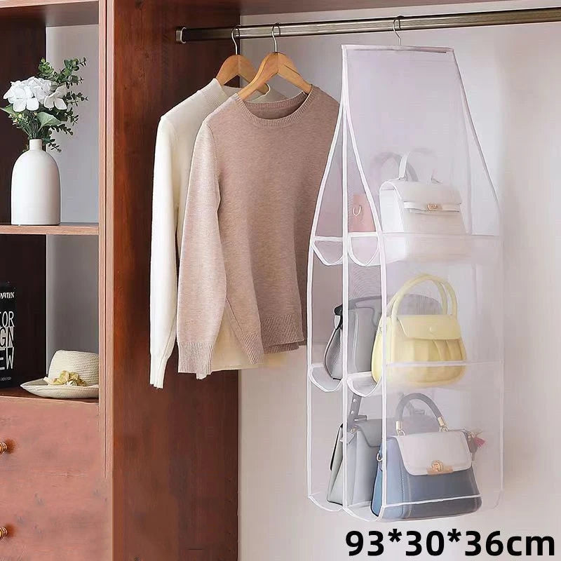 Hanging Handbag Organizer – Space-Saving Closet Storage with Clear Pockets