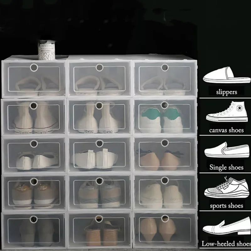 6-Pack Clear Stackable Shoe Storage Boxes – Foldable Shoe Organizers