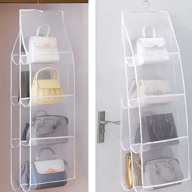 Hanging Handbag Organizer – Space-Saving Closet Storage with Clear Pockets