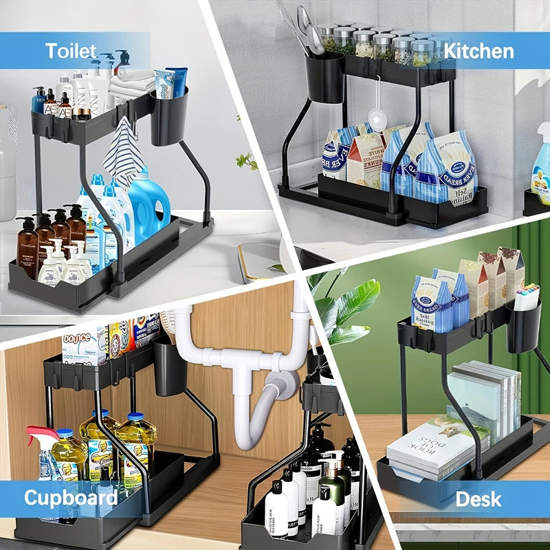 2-Tier Under-Sink Organizer – Pull-Out Storage Rack