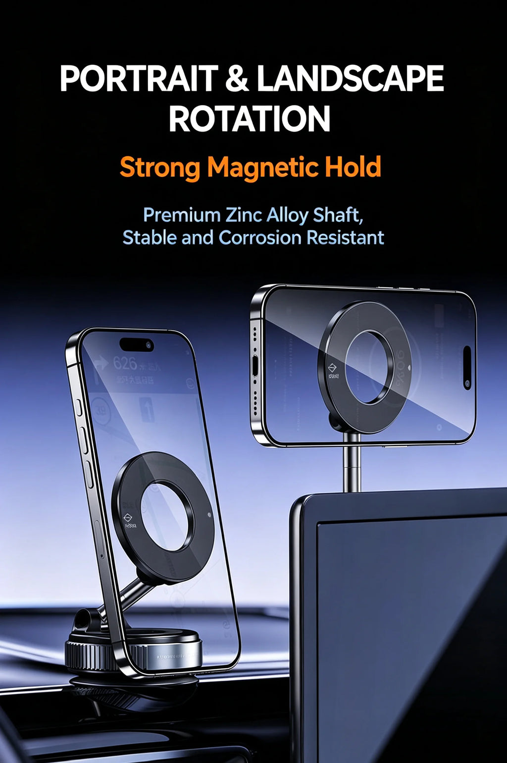 Magnetic Car Phone Holder – Strong Vacuum Suction Mount