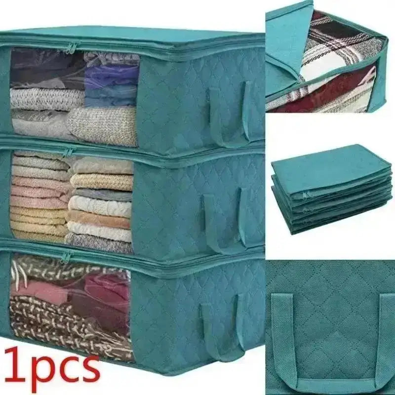 Foldable Clothes Storage Box with Lid – Closet & Blanket Organizer