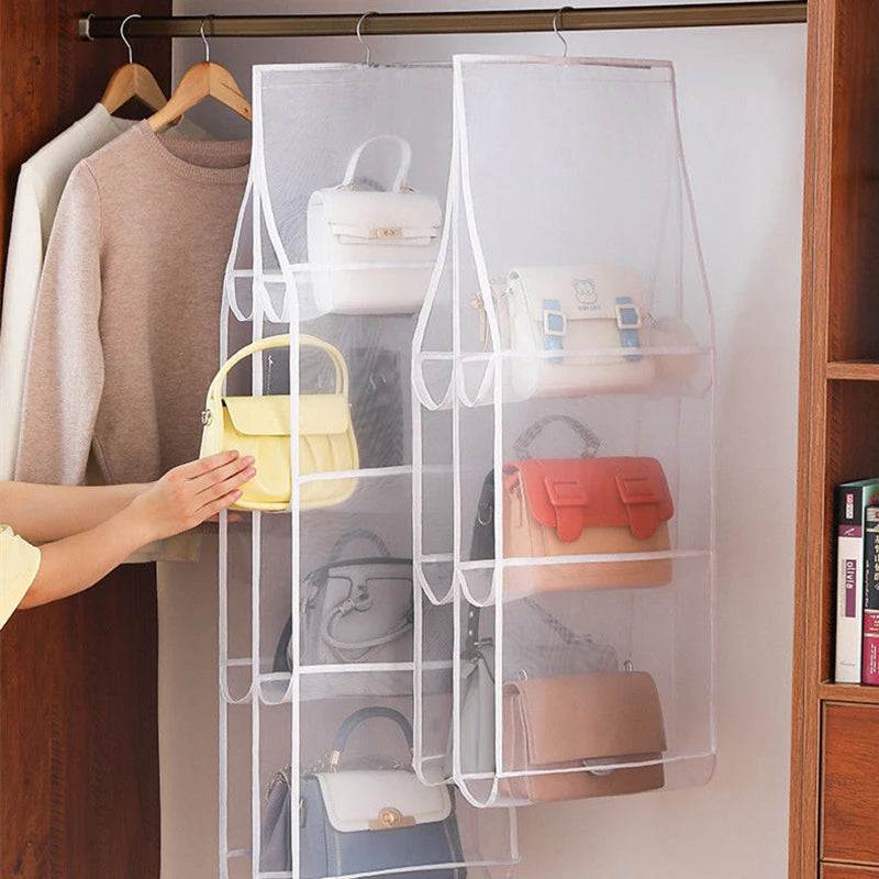 Hanging Handbag Organizer – Space-Saving Closet Storage with Clear Pockets