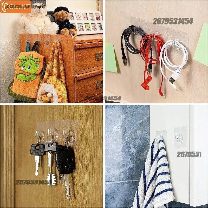Transparent Self-Adhesive Wall Hooks – No-Drill Storage Hangers