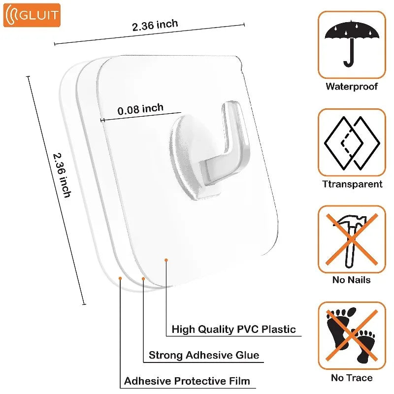 Transparent Self-Adhesive Wall Hooks – No-Drill Storage Hangers