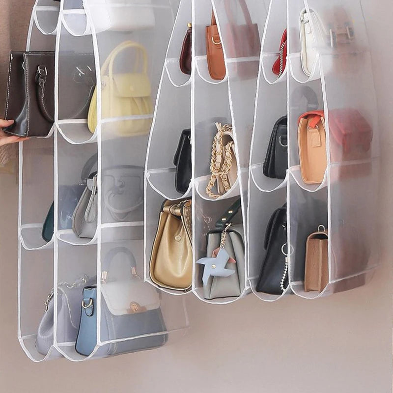 Hanging Handbag Organizer – Space-Saving Closet Storage with Clear Pockets