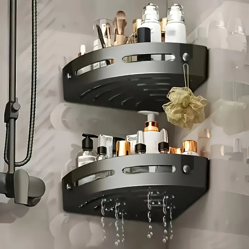 2-Pack Corner Shower Caddy – Adhesive Bathroom Storage Shelves with Hooks