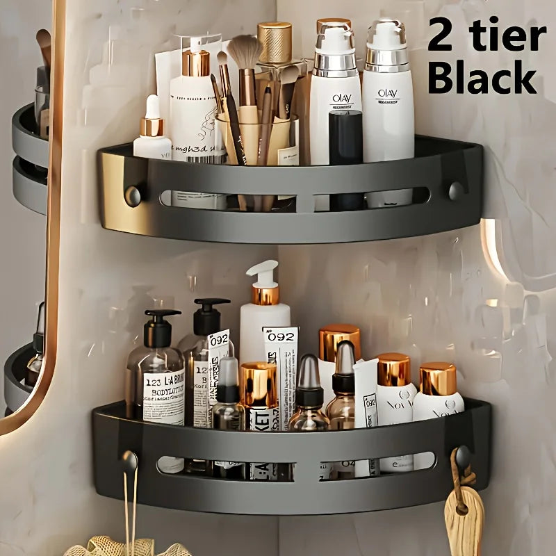 2-Pack Corner Shower Caddy – Adhesive Bathroom Storage Shelves with Hooks