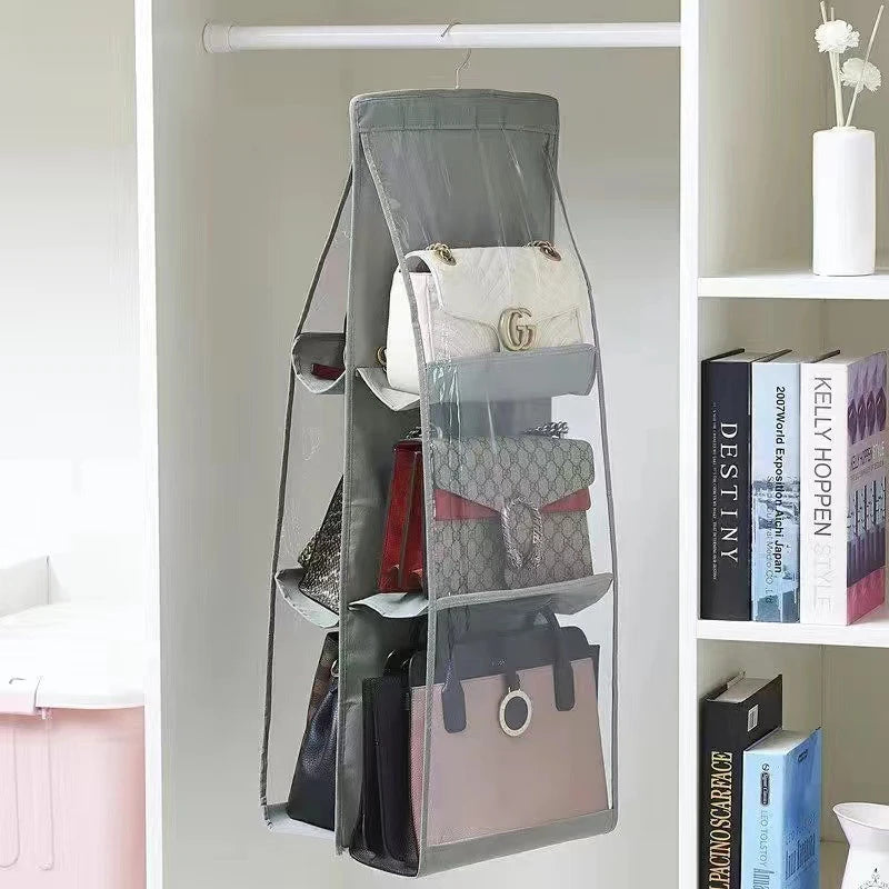 Hanging Handbag Organizer – Space-Saving Closet Storage with Clear Pockets