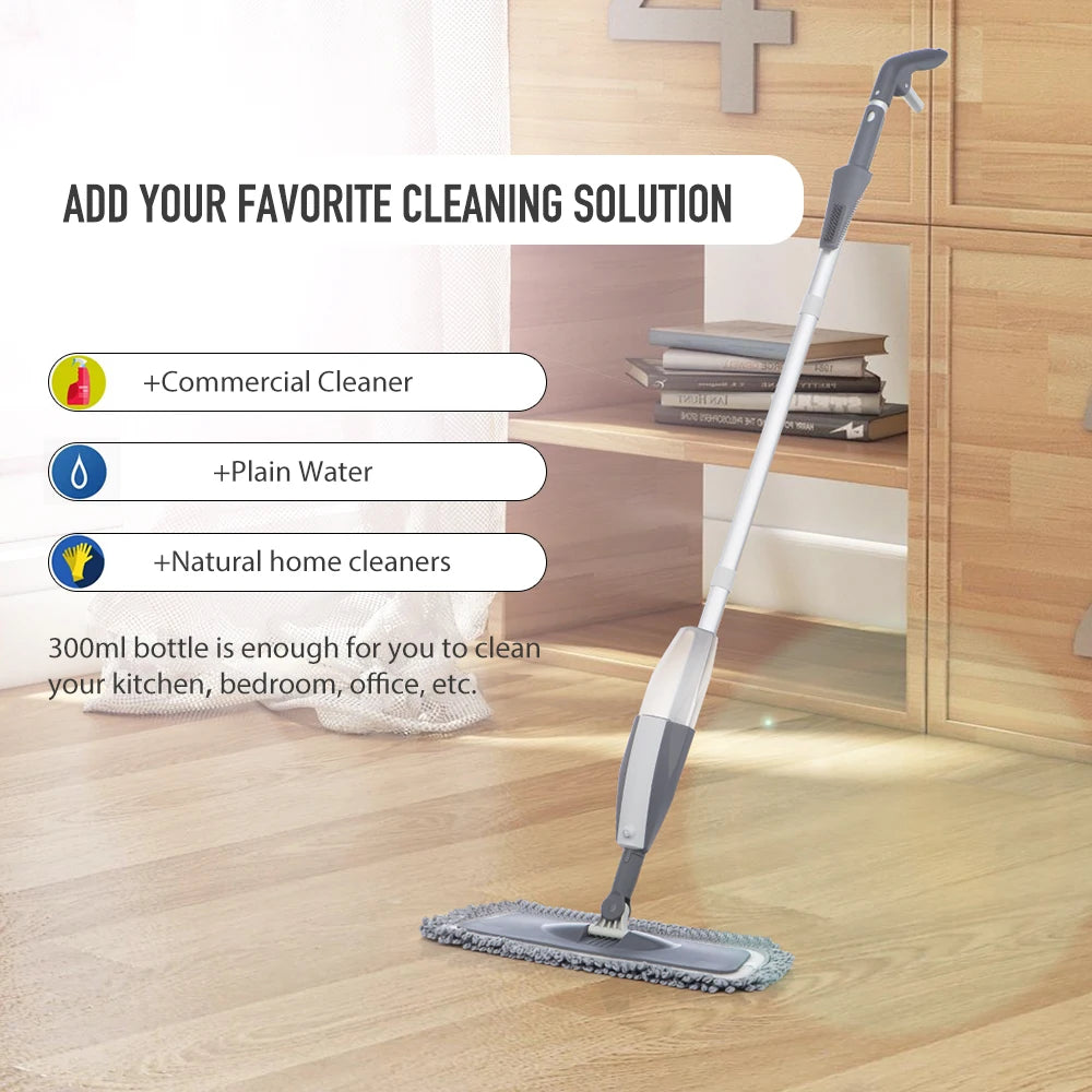 360° Rotating Spray Mop – Microfiber Floor Cleaner with Reusable Pads