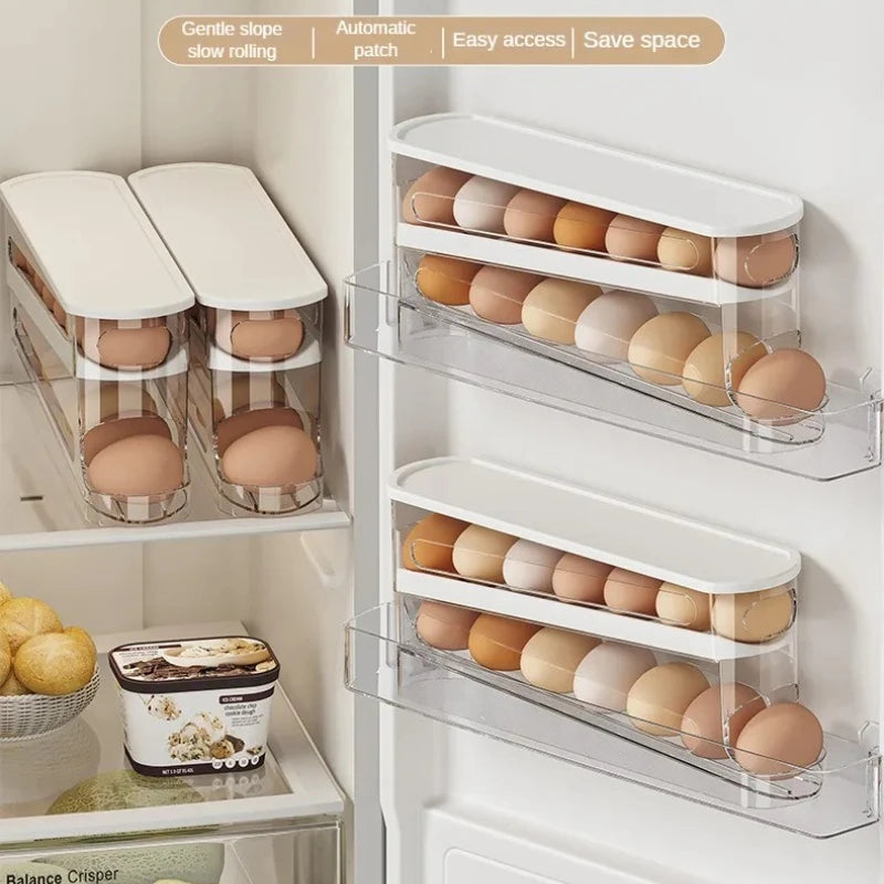 Automatic Rolling Egg Holder for Refrigerator – Space-Saving Egg Storage Organizer