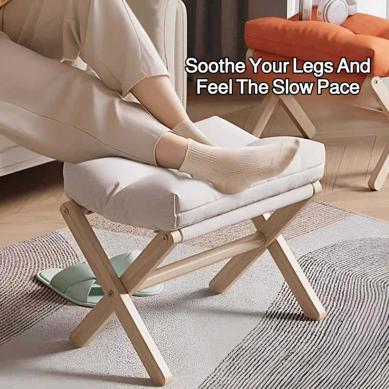 Foldable Wooden Footstool – Cushioned Home & Entryway Stool