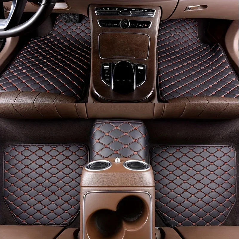 5-Piece PU Leather Car Floor Mats – Waterproof Diamond Design