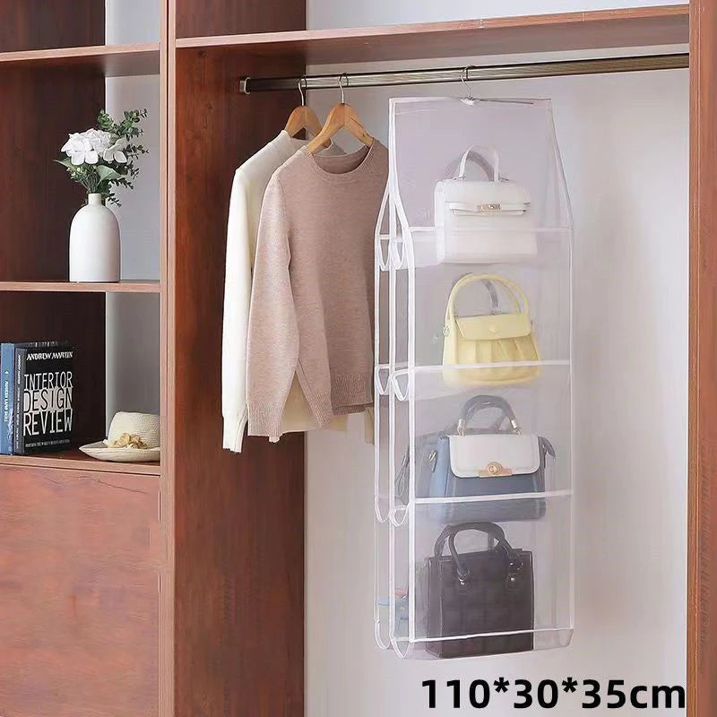 Hanging Handbag Organizer – Space-Saving Closet Storage with Clear Pockets